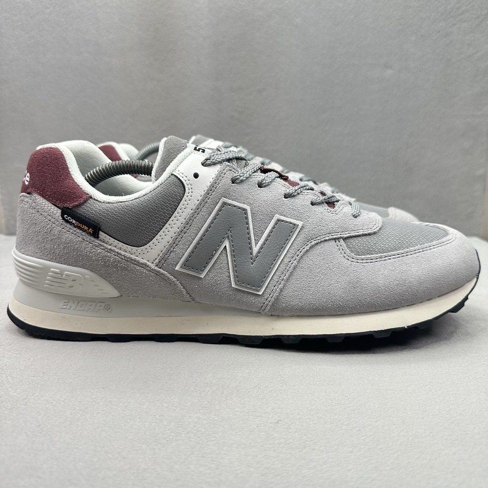 New Balance 574 Cordura Mens Size 12 (D) Shoes Grey / Brick Red Suede Sneakers